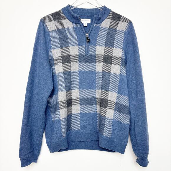 John W. Nordstrom Blue 100% Cashmere Quarter Zip Pullover Sweater M - Picture 1 of 4